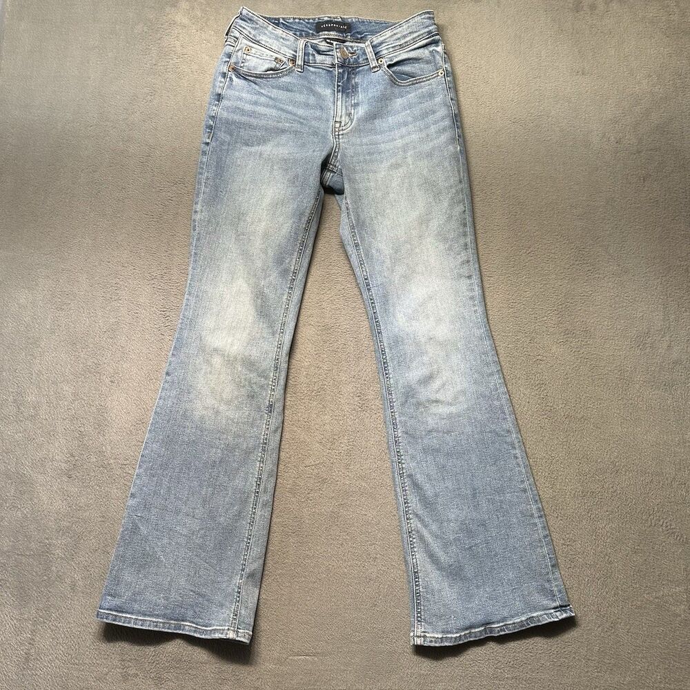 Aeropostale Womens 4 Reg Mid Rise Flare Jeans Medium Wash Stretch Y2K EUC